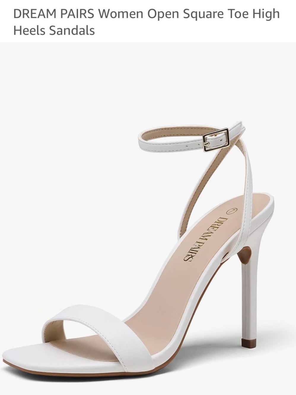 DREAM PAIRS White Open Square Toe Ankle Strap High Heels
